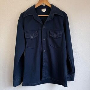 Kings Road Sears Mens Store Tall L Blue Textured Button Up Shirt Vintage 70s